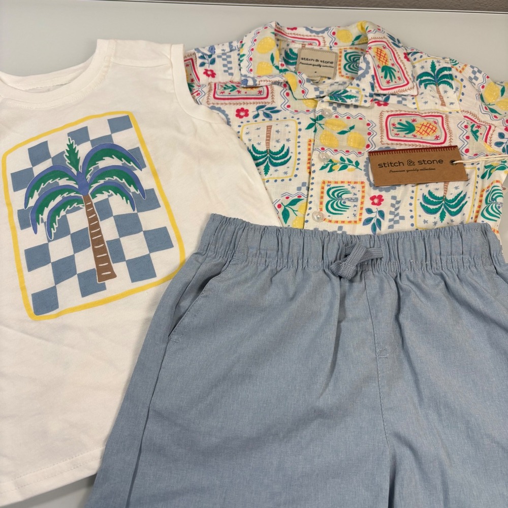 Stitch & Stone Kids Size 6 Multicolor 3-Piece Tropical Shirt Tank Shorts Set NEW